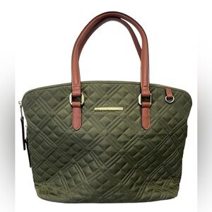 Steve Madden Olive Quilted Tote Bag with Brown Handles